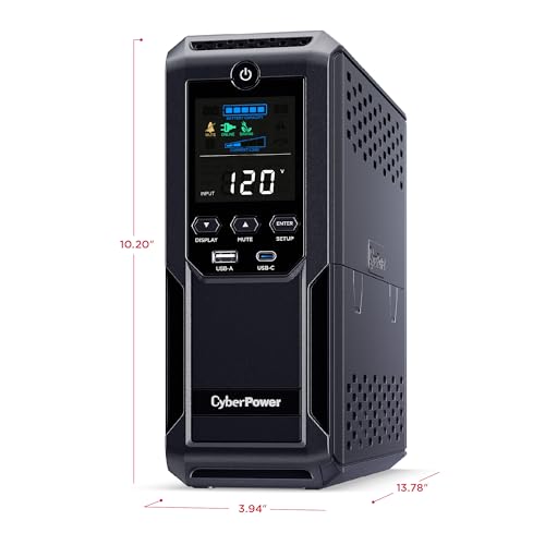 CyberPower CP1500AVRLCD3 1500VA/900W Mini Tower UPS with 12 Outlets and LCD Display