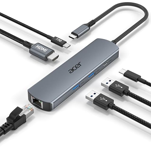 Acer 5.28" L x 1.38" W x 0.55" H ODK5D0 USB C Hub USB 3.0 to HDMI 4K Ethernet Ethernet Port Multiport Adapter