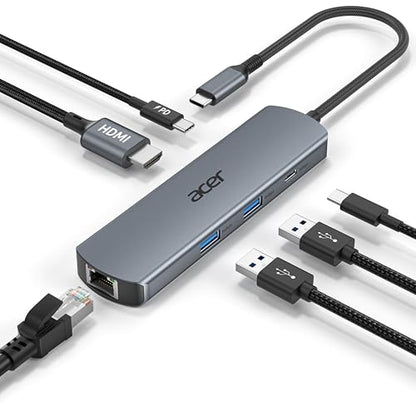 Acer 5.28" L x 1.38" W x 0.55" H ODK5D0 USB C Hub USB 3.0 to HDMI 4K Ethernet Ethernet Port Multiport Adapter