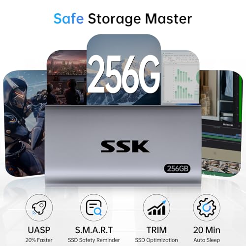 SSK 256GB SD450 Solid State Drive External Hard Drive SATA-600 550MB/s USB3.2 Gen2