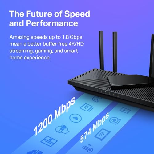 TP-Link Archer AX21 WiFi 6 Router - Dual Band, 1200 Mbps (5GHz), 574 Mbps (2.4GHz), 4 Antennas, Ethernet, Black