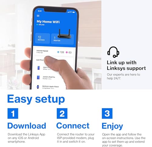 Linksys AX2200 Dual-Band Mesh Wi-Fi Router 2200 Mbps 1500 sq ft Wireless Connectivity