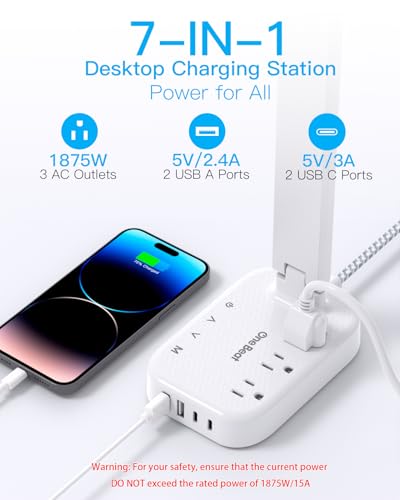 One Beat 5 Ft Power Strip with 3 AC Outlets and 4 USB Ports (Model OB3LDC2)