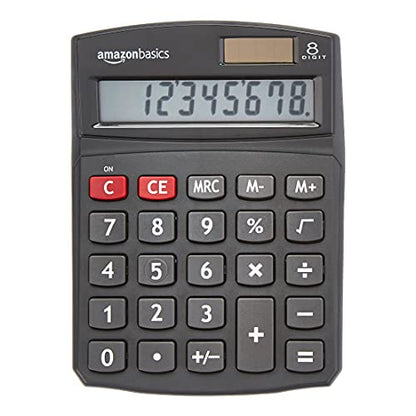 Amazon Basics Standard Function LCD Calculator Solar and Battery Black 8-Digit KC-760-8