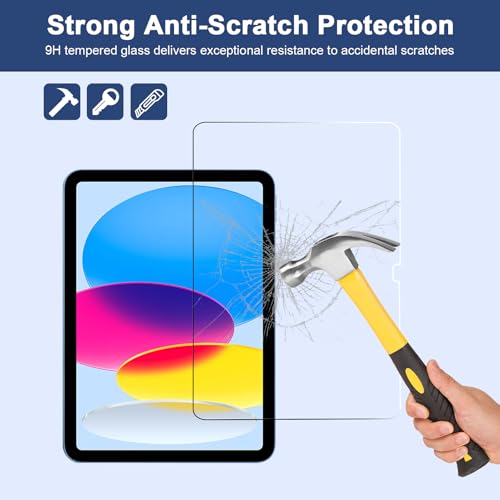 BLOSOMEET Screen Protector for iPad 10th Generation 10.9 Inch, Tempered Glass, Model A3354/A3355/A3356/A2696/A2757/A2777, 9H Hardness, Glossy Finish