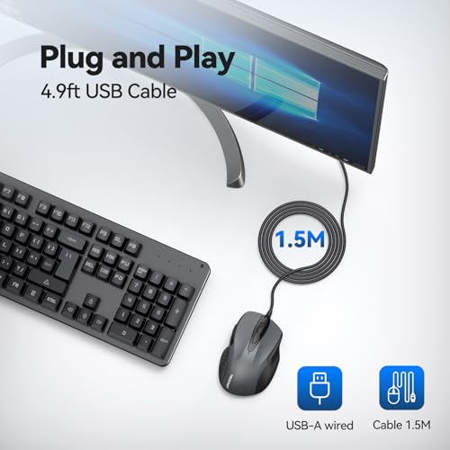 TECKNET 6-Button USB Wired Mouse TK-EMS014 2000 DPI Plug and Play Optical Mouse