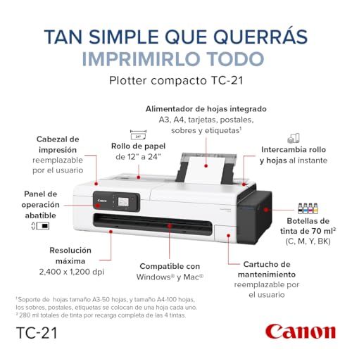 Canon TC-21 Inkjet Printer 1200 x 1200 dpi Color Print 99 lbs Wireless
