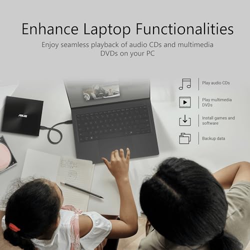 ASUS SDRW-08U3M-U/BLK/G/AS/P2G External Ultra Slim Portable DVD Writer, USB 3.2 Gen2x1 Type-C, Compatible with Windows 11, 10, 8/8.1 and macOS