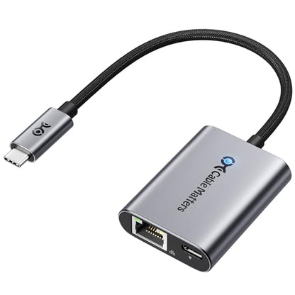 Cable Matters 2-Port USB C to Ethernet Adapter 1000Mbps, 140W Power Delivery, Aluminum Housing, Model 201153-BLK