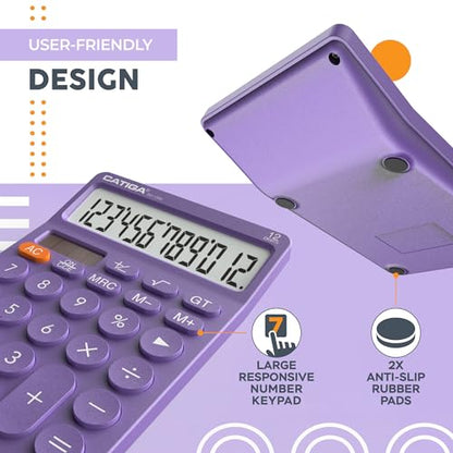 CATIGA 12 Digit Desktop Calculator SD-1292 LCD Display Plastic Purple