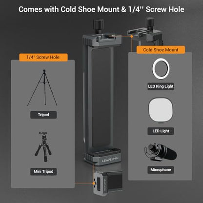 Leaplumin 787942196809 Aluminum Tripod Mount Adapter, 5.91 x 1.42 x 1.18 inches, 1/4" Screw, Universal Tripod Mount for Tablets, Compatible with Multiple Devices