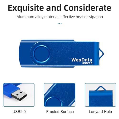 WesData 8GB WD8GB2.0-1BLUE USB 2.0 Flash Drive with USB C Adapter