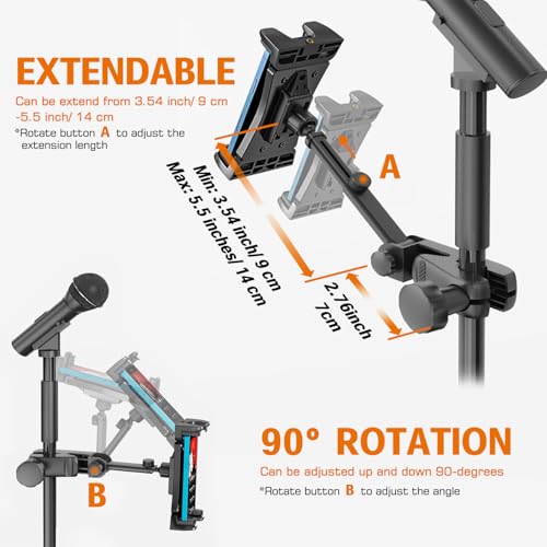 JUBOR Tablet Holder for Microphone Stand - JBST028 - Adjustable 360° Rotation - Black - Clamp Mount