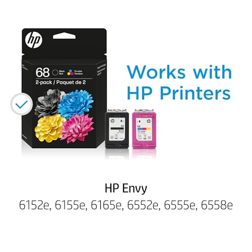 HP 68 Black/Tri-Color Ink Cartridges, Model 6L6S2TN, Compatible with Envy 6000 Series