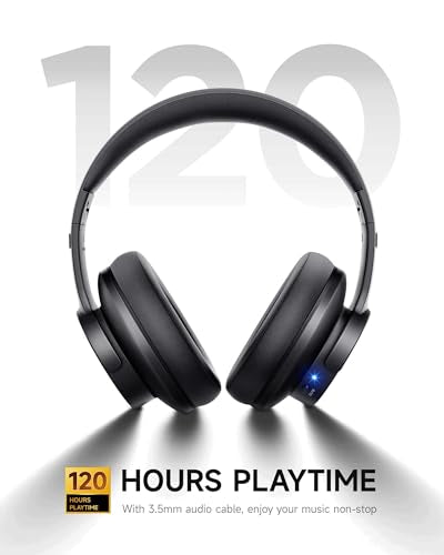 Picun B8 BLACK Bluetooth Headphones, Wireless Over-Ear Design, 120 Hours Battery Life, 40mm Driver, 3.5mm Audio Cable