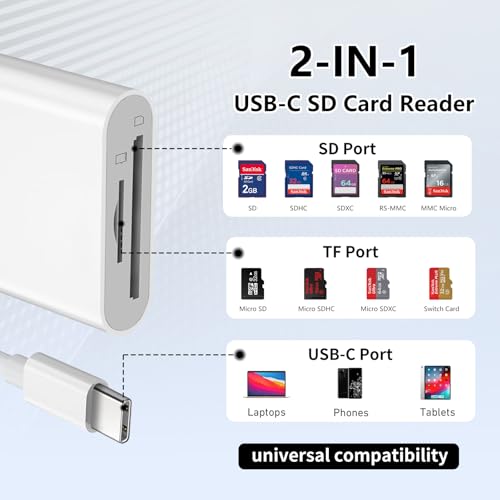 SXRBSSM Compact Dual Slot SD Card Reader USB Type C Designed for iPhone, iPad, and Mac, Transfer Rate 48 Mbps, Model Dandanbao-02