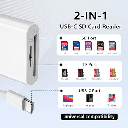SXRBSSM Compact Dual Slot SD Card Reader USB Type C Designed for iPhone, iPad, and Mac, Transfer Rate 48 Mbps, Model Dandanbao-02