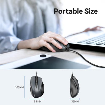TECKNET 6-Button USB Wired Mouse TK-EMS014 2000 DPI Plug and Play Optical Mouse