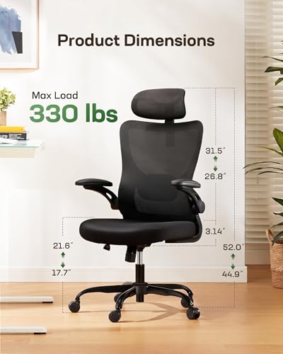 Marsail Office Chair RM-MSOC10B Adjustable Mesh Back with Armrests and Headrest