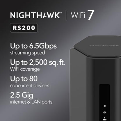NETGEAR Nighthawk RS200 Dual-Band WiFi 7 Router – Connectivity up to 6500 Mbps, 2500 sq. ft. Coverage, 4 Ethernet Ports