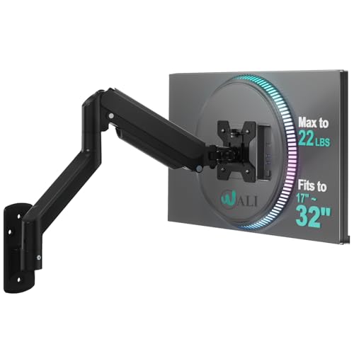WALI 13-32 Inch GSWM001 Monitor Wall Mount, Adjustable Gas Spring Arm, 22lbs Capacity, Black