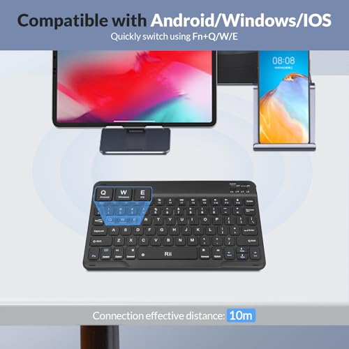 Rii RK302 Bluetooth Keyboard, 78-Key Wireless Slim Design for iPad, Android, Samsung, Windows, Mac, Linux, Tablets & Laptops
