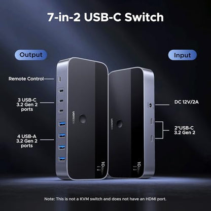 UGREEN 2-Port 7-Output USB 3.2 Switch 10 Gbps for Data Sharing - Model 75087 - Black - Plastic