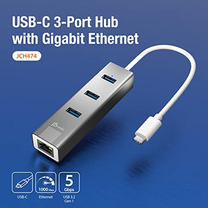j5create USB-C 3-Port HUB + Gigabit Ethernet Adapter JCH474