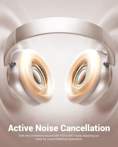 Wentronic Y01 Over Ear Headphones Bluetooth 5.3 Active Noise Cancelling 40mm Drivers 48H Playtime Starlight