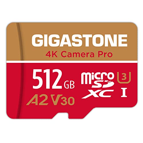 Gigastone 512GB Micro SDXC Card, Model GS-2IN1666XU3V30A1, Read Speed 150MB/s, Write Speed 120MB/s