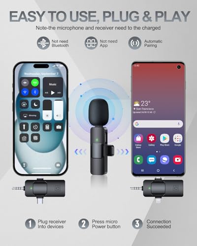 PQRQP 3-in-1 Professional Wireless Lavalier Microphone GT16 Wireless USB-C/3.5mm Jack/Li