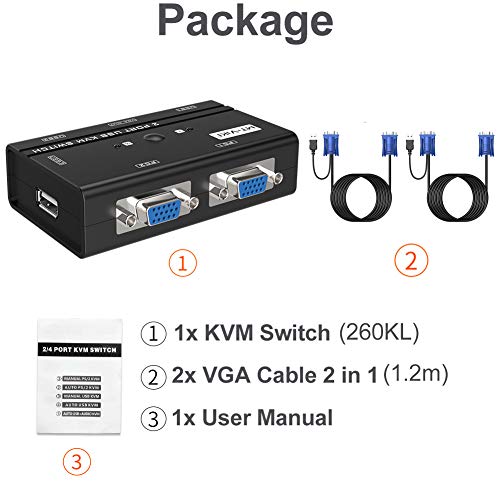 MT-VIKI 2-Port VGA KVM Switch MT-260KL 1920x1440 1.2m VGA KVM Cable