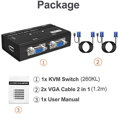 MT-VIKI 2-Port VGA KVM Switch MT-260KL 1920x1440 1.2m VGA KVM Cable