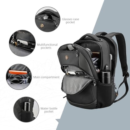 Swissdigital 16 Inch SD1670-01 Travel Laptop Backpack Water Resistant RFID Blocking USB Charging