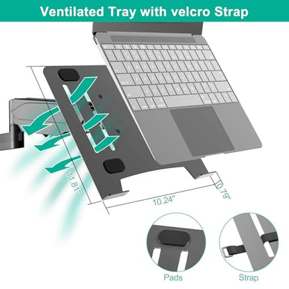 UPGRAVITY Laptop Wall Mount 2-in-1 Gas Spring Holder VESA Compatible 12-17 inch Notebook 13-32 inch Monitor Adjustable