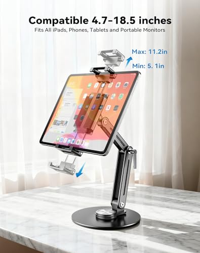 Jakeko Portable Monitor Stand JK07A2, 360 Rotation, Adjustable, Desk Mount, Aluminum, Black