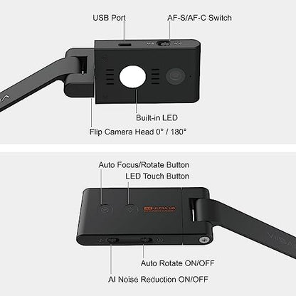 VIISAN VS13AI 13MP 4K Document Camera USB Flexible Adjustable Stand AI-Noise Reduction Microphone