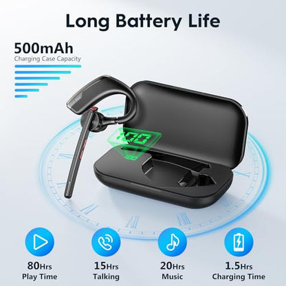 New Bee M51 Bluetooth Headset Wireless Earpiece Charging Case, 500mAh, 80h Playtime, Bluetooth 5.2, Noise Cancelling, Hands-Free
