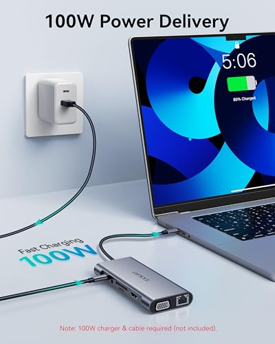 OPXYL 11-in-1 USB C Hub Multiport Adapter with 4K HDMI, VGA 1080P, 100W Power Delivery, Ethernet, USB 3.0