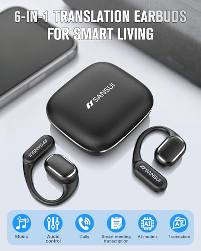 SANSUI W12 6-in-1 Bluetooth 6.0 Translation Earbuds Wireless with Active Noise Cancellation