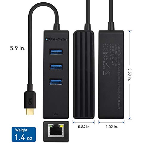 Cable Matters 4-in-1 USB C Hub Model 201020-BLK-N Ethernet Data Transfer 5Gbps