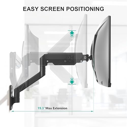 WALI 13-32 Inch GSWM001 Monitor Wall Mount, Adjustable Gas Spring Arm, 22lbs Capacity, Black