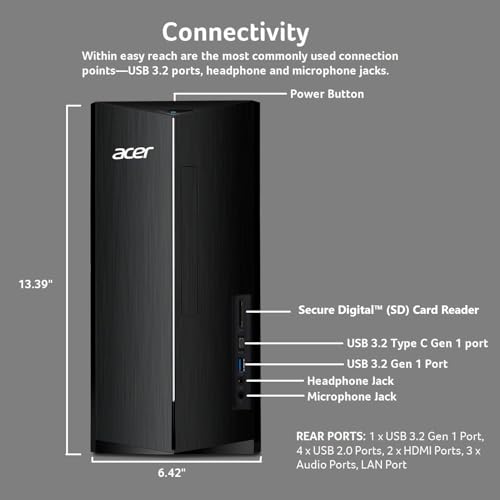 Acer Aspire Tower PC | 14th Gen Intel Core i5-14400 | 16GB DDR5 RAM | 1TB SSD Storage | HDMI | Ethernet | Computer Tower