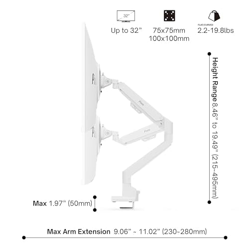 Pixio PSW1SWH 17-32 Inches Monitor Arm Stand VESA Mount Swivel Metal White