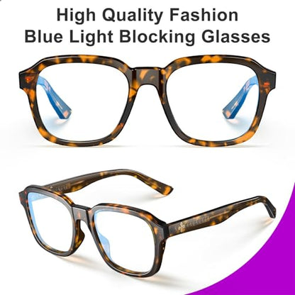 VISOONE 54mm Bennett Oversized Square Blue Light Blocking Glasses Full Rim TR90 Eyeglass Case