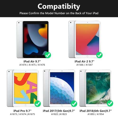 MMK 9.7" Case with Keyboard for iPad 5th Gen (A1822 A1823), iPad 6th Gen (A1954 A1893), iPad Air (A1474 A1475 A1476, A1566 A1567), iPad Pro (A1673 A1674 A1675) - Bluetooth, QWERTY, Backlit