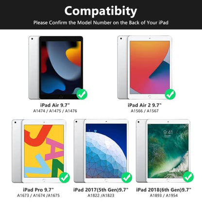 MMK 9.7" Case with Keyboard for iPad 5th Gen (A1822 A1823), iPad 6th Gen (A1954 A1893), iPad Air (A1474 A1475 A1476, A1566 A1567), iPad Pro (A1673 A1674 A1675) - Bluetooth, QWERTY, Backlit