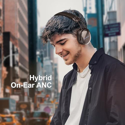 FIO MOTUS FM30-darkbrown Wireless Bluetooth On-Ear Headphones with Active Noise Cancellation and Hi-Res Sound