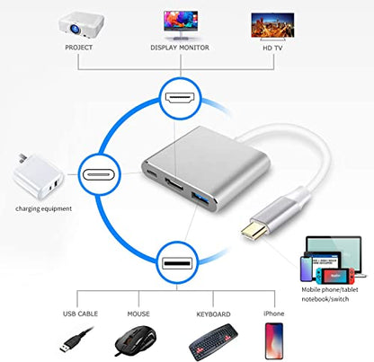 Battony 3-in-1 USB C to HDMI Adapter Model BT-001, 4K UHD Output, 5Gbps Transfer Rate, Aluminium Finish