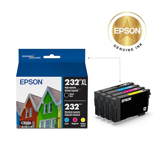 Epson T232 Claria Ink Cartridge High Capacity Black & Color Multi Pack Compatible with XP-4200, XP-4205, WF-2930, WF-2950 Inkjet Printers